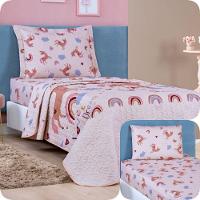 Kit Colcha Solteiro Bouti Kids Com Jogo De Lençol 4 Peças Unicórnio - 1