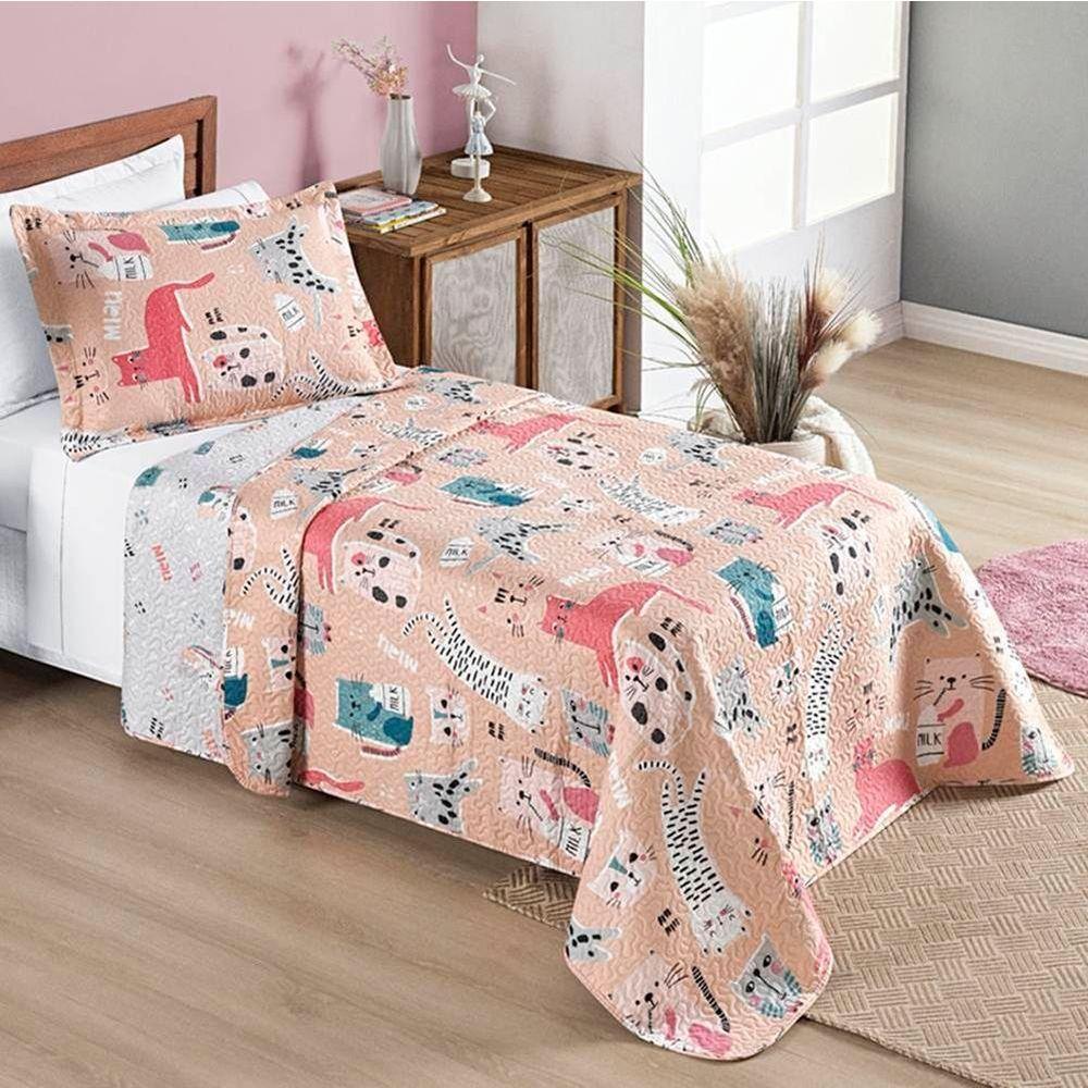 Colcha Solteiro Bouti Kids Dupla Face Estampado 2 Peças Gatinha - 2