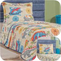 Kit Colcha Solteiro Bouti Kids Com Jogo De Lençol 4 Peças Dino - 1
