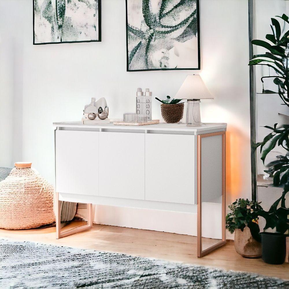 Buffet Estilo Industrial 3 Portas Europa - Branco Cobre Branco Cobre - 1