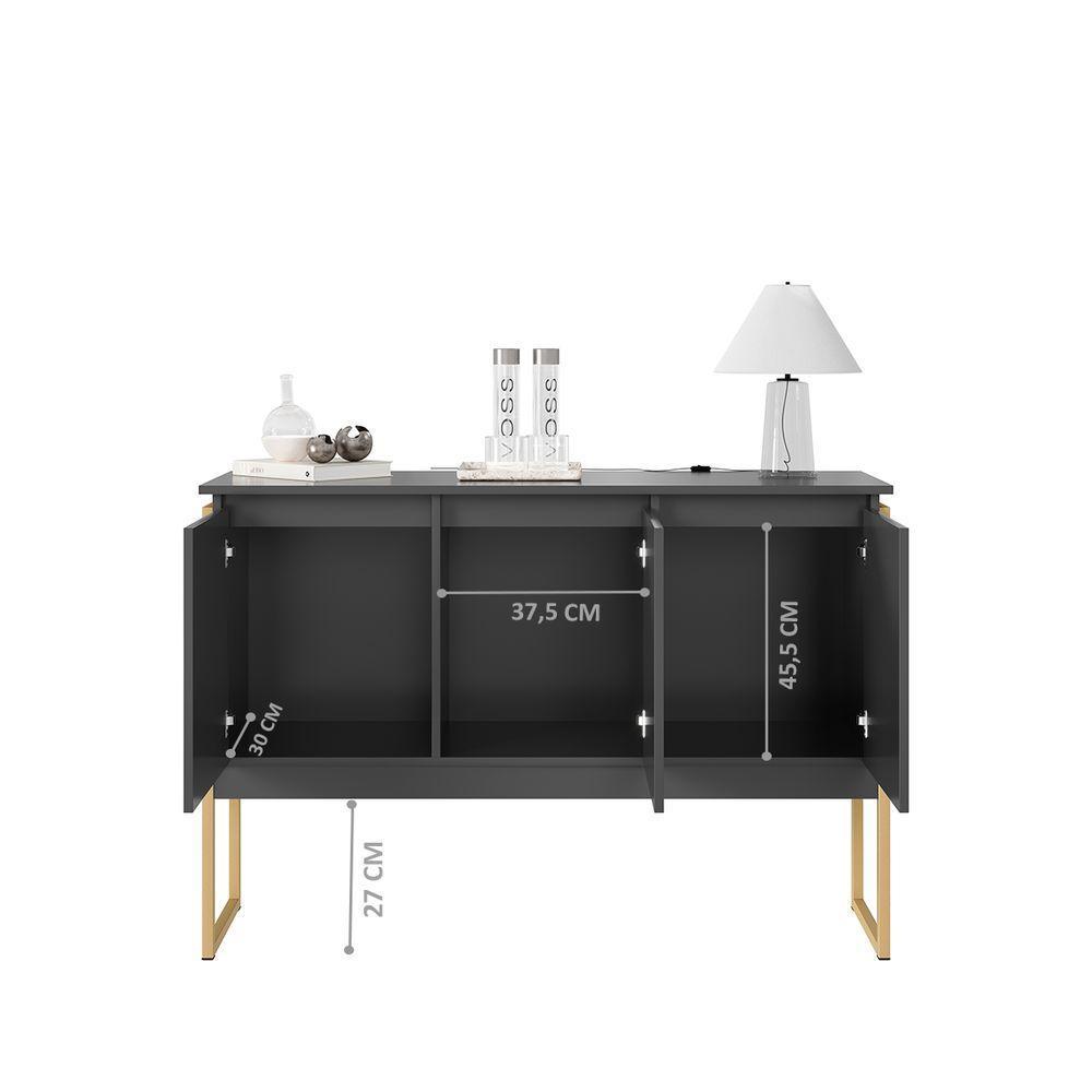 Buffet 3 Portas Moderno Amsterdam - Preto Dourado Preto Dourado - 3
