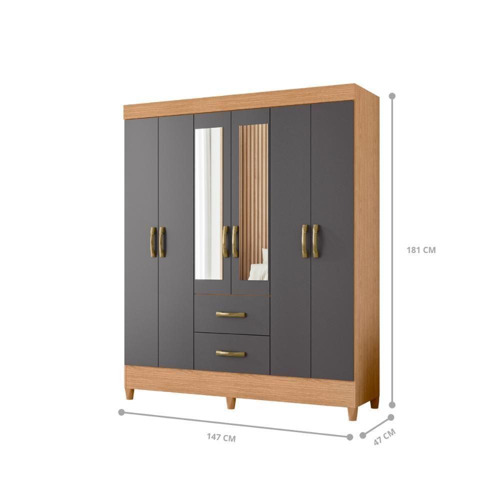 Guarda Roupa 6 Portas Cancun Com Espelho Freijó Titanium - 4