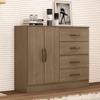 Gaveteiro Com 4 Gavetas 2 Porta Indiana Carvalho Oak - 1