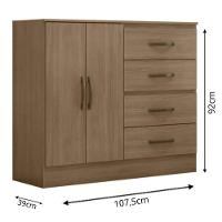 Gaveteiro Com 4 Gavetas 2 Porta Indiana Carvalho Oak - 4