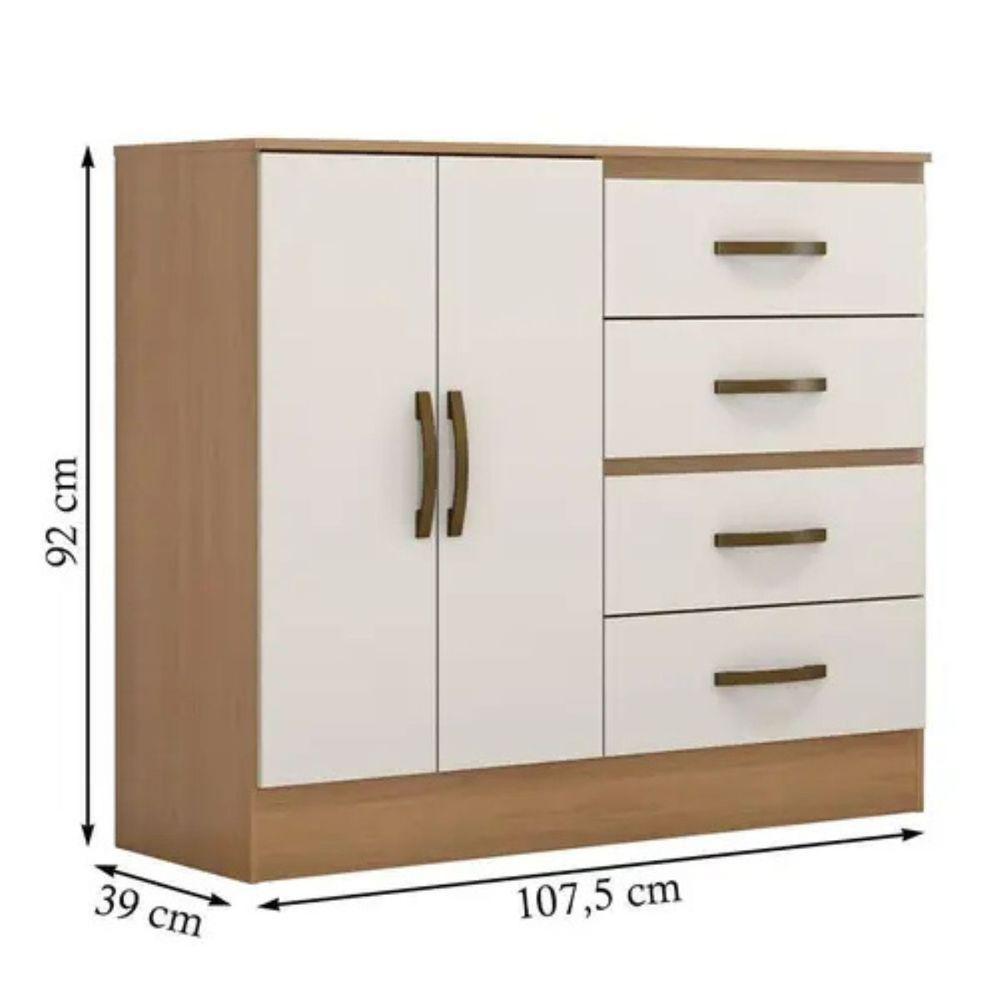 Gaveteiro Com 4 Gavetas 2 Porta Indiana Nature Off White - 4