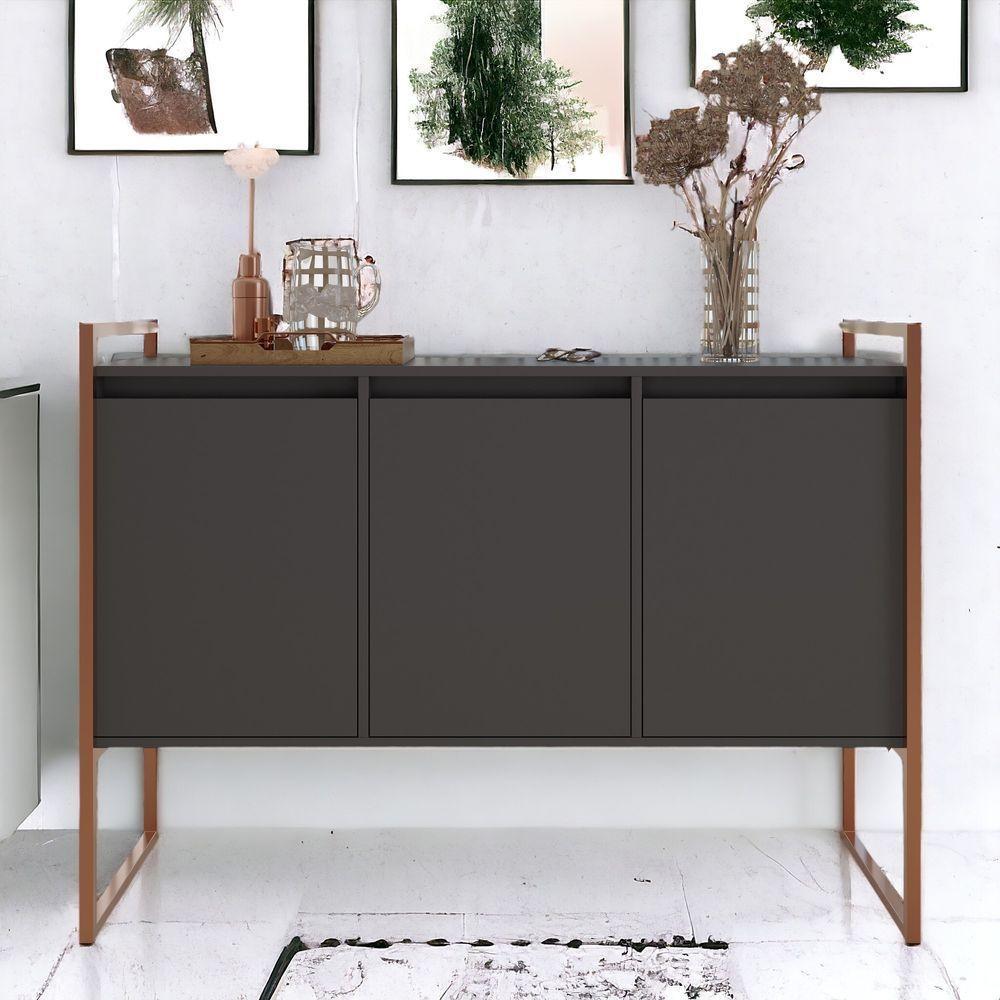 Buffet 3 Portas Aparador Londres - Preto Cobre Preto Cobre - 1