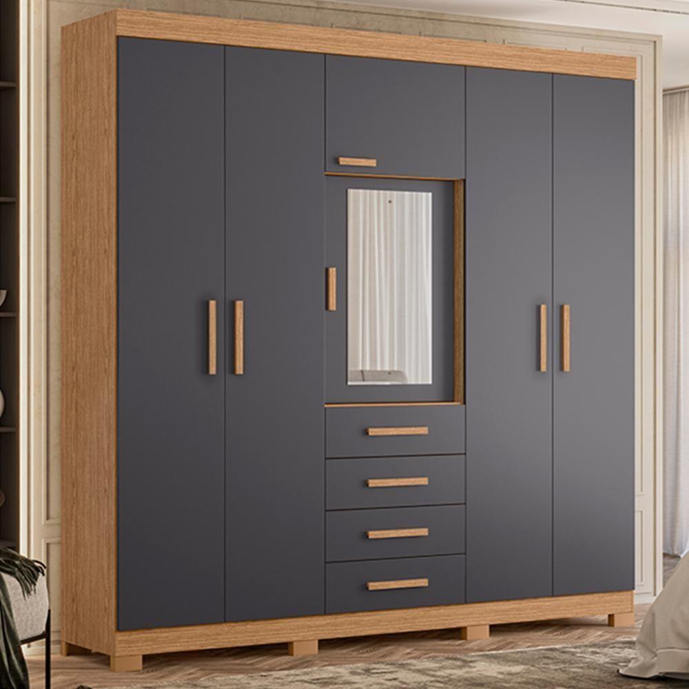 Conjunto Guarda Roupa E Cômoda Dubai Freijó Titanium - 1