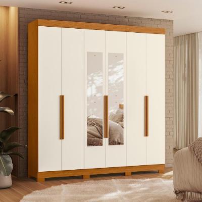 Guarda Roupa Casal Mendes 6 Portas de Bater 3 Gavetas Cinamomo-Off White Casah