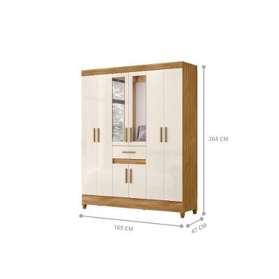 Guarda Roupa Solteiro Steven 8 Portas 1 Gaveta Freijó Off White MDP Moval