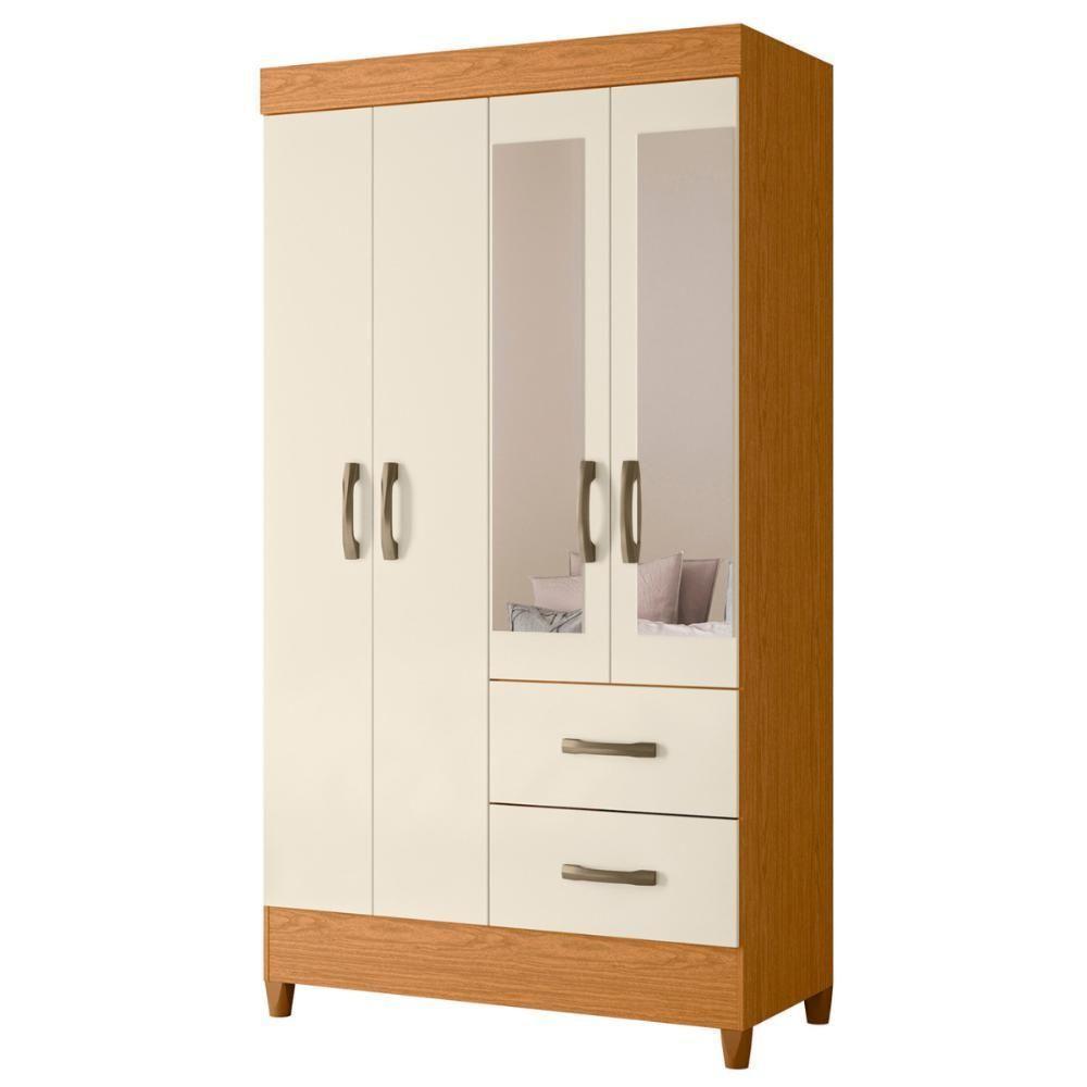 Guarda Roupa 4 Portas Cancun Com Espelho Cinamomo Off White - 2