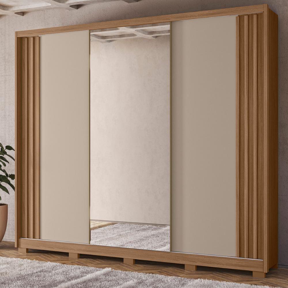 Guarda Roupa 3 Portas Fresado Espelhado Lazio Carvalho Fendi - 1