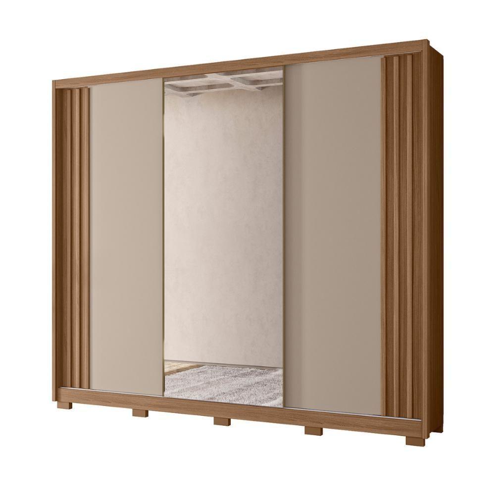 Guarda Roupa 3 Portas Fresado Espelhado Lazio Carvalho Fendi - 2