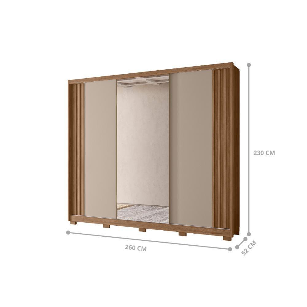 Guarda Roupa 3 Portas Fresado Espelhado Lazio Carvalho Fendi - 3