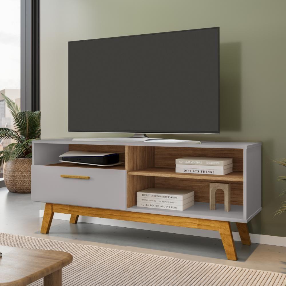 Conjunto Painel E Rack Aurora Cinamomo Off White - 2