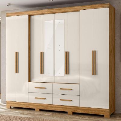 Guarda Roupa Casal Chicago 8 Portas de Bater 4 Gavetas Freijó Off White Casah