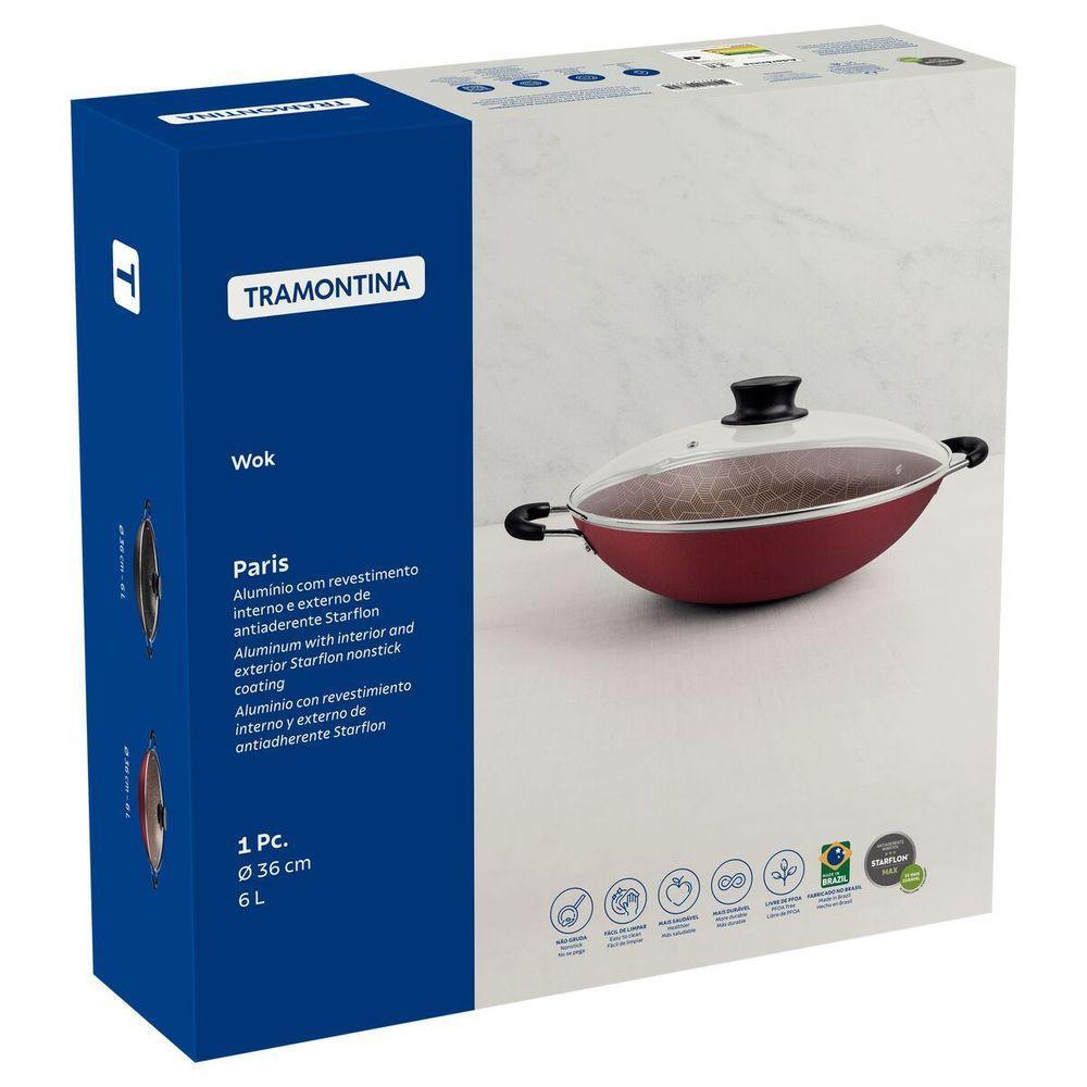 Wok Tramontina Paris Em Alumínio Antiaderente Vermelho Com Tampa De Vidro 36 Cm 6,0 L - 4