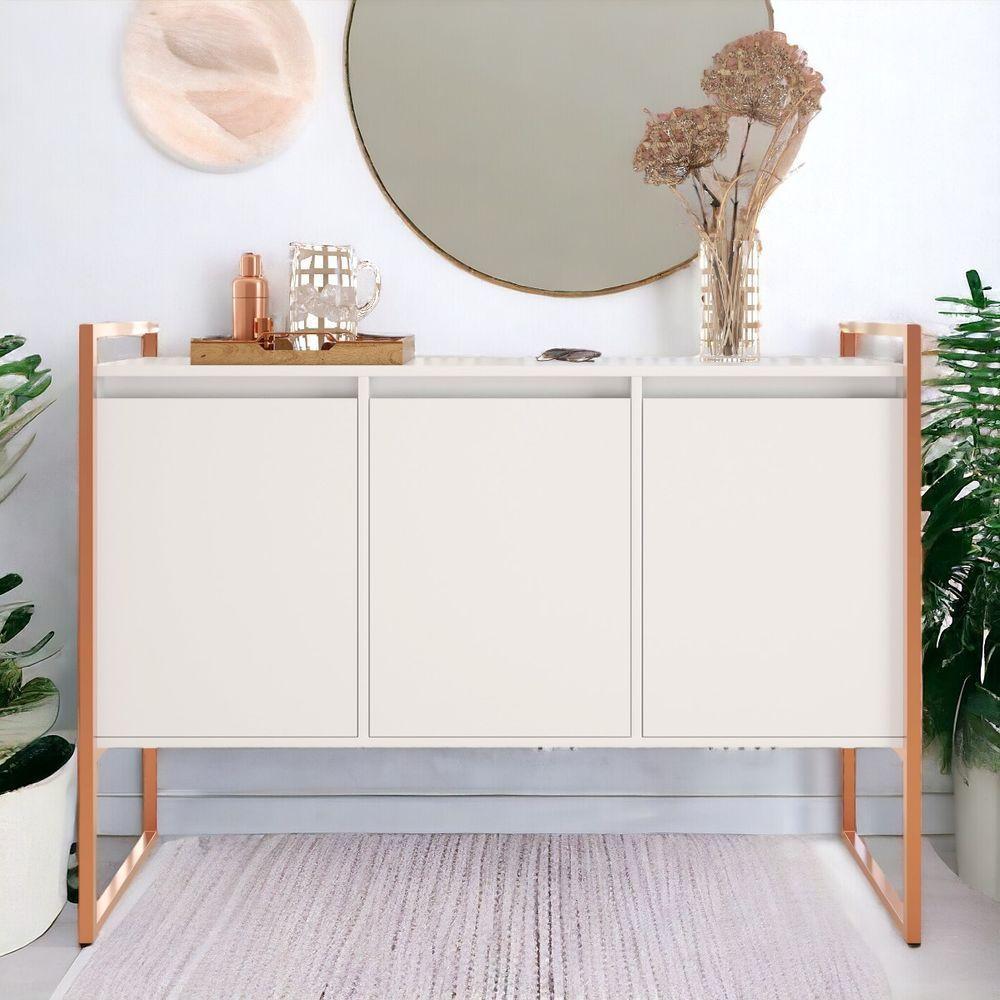 Buffet 3 Portas Aparador Londres - Branco Cobre Branco Cobre - 1