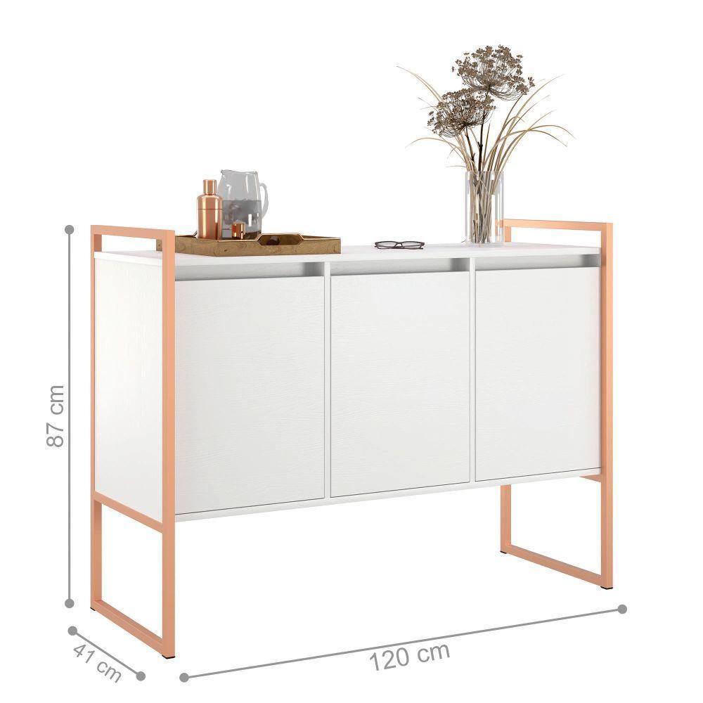 Buffet 3 Portas Aparador Londres - Branco Cobre Branco Cobre - 2