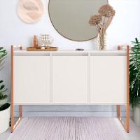 Buffet 3 Portas Aparador Londres - Branco Cobre Branco Cobre - 1