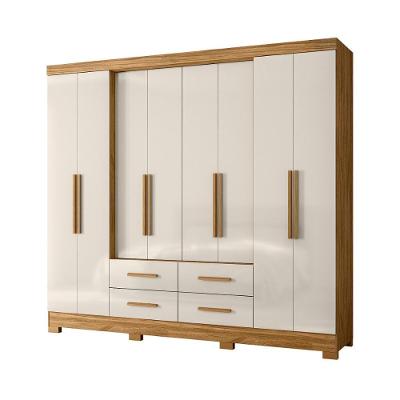 Guarda Roupa Casal Chicago 8 Portas Bater 4 Gavetas Freijó Off White Casah