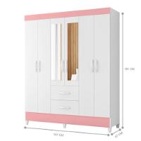 Guarda Roupa 6 Portas Cancun Com Espelho Branco Rosa - 3