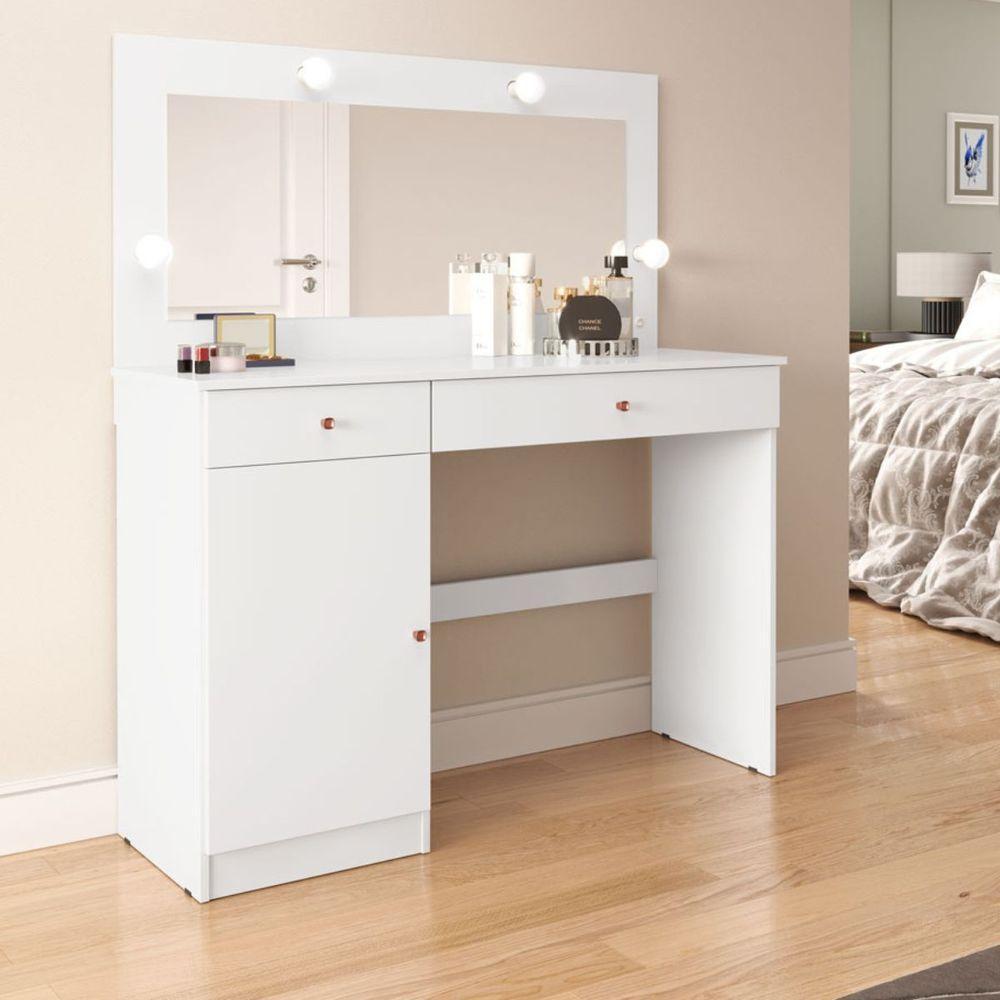 Penteadeira Camarim 2 Gavetas 1 Porta Lara Branco Acetinado - 1