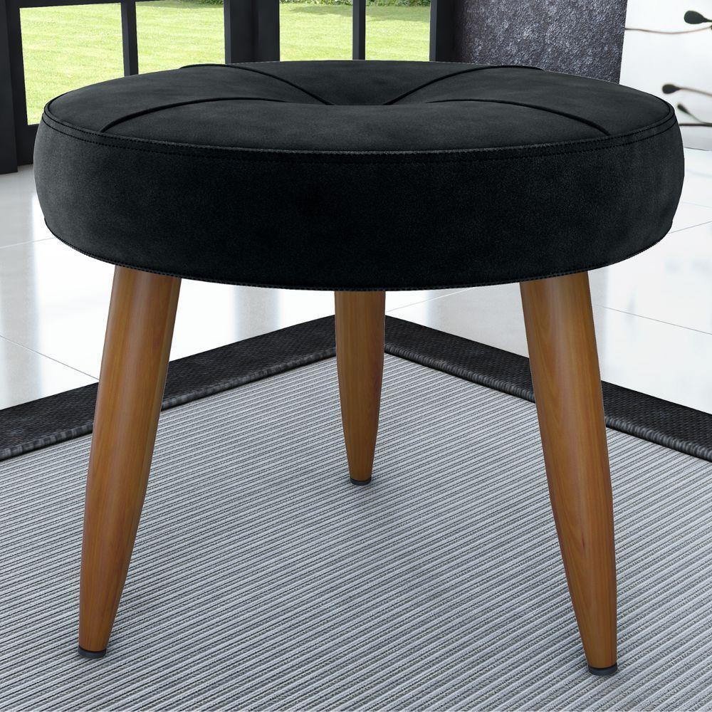 Puff Redondo Para Sala Davi Veludo Preto - 1