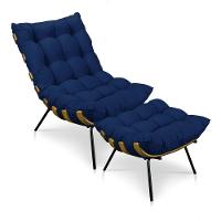 Kit 01 Poltrona e 01 Puff Costela Base Metal Azul - 1