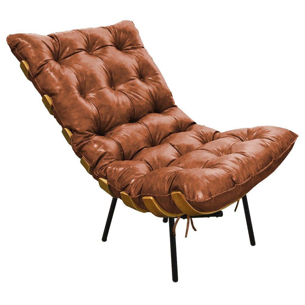 Kit 02 Poltronas Costela Corano Base de Metal D´rossi Nozes - 3