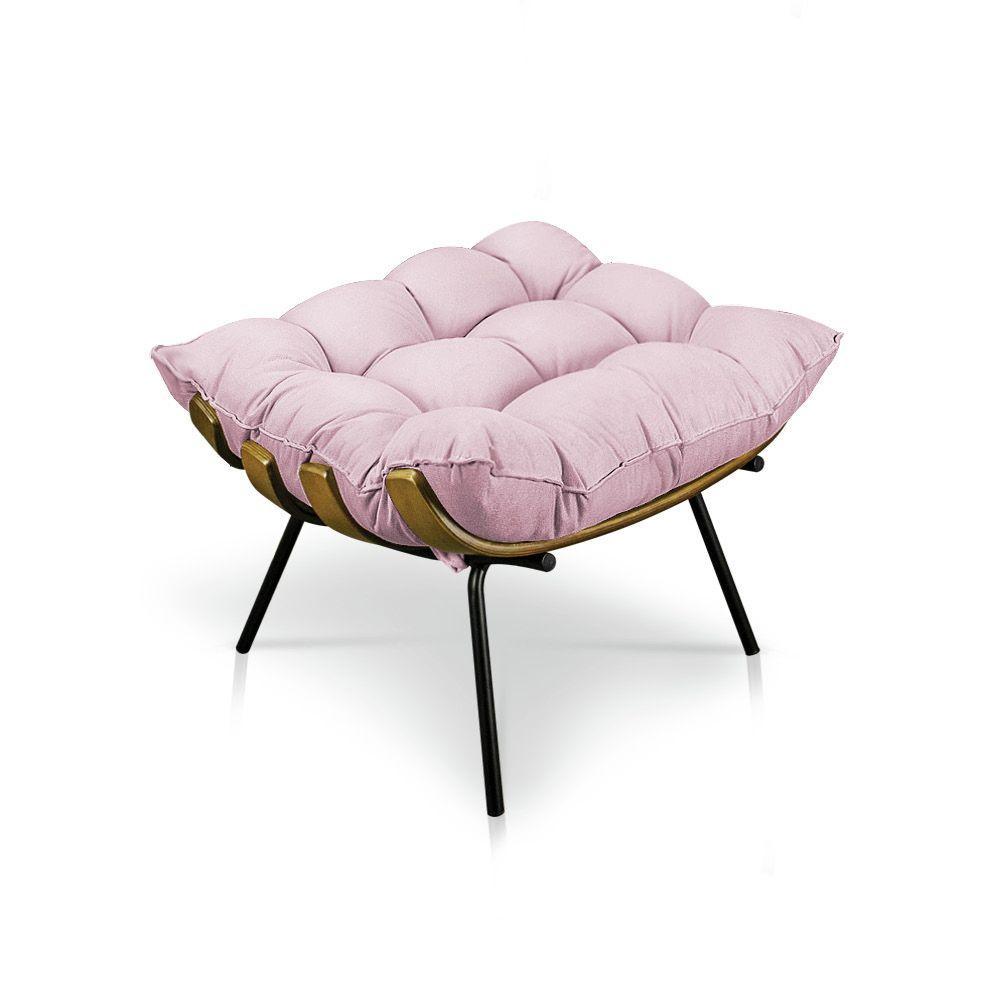 Kit Poltrona e Puff Costela Suede Base Metal Rosa Bebê - 3