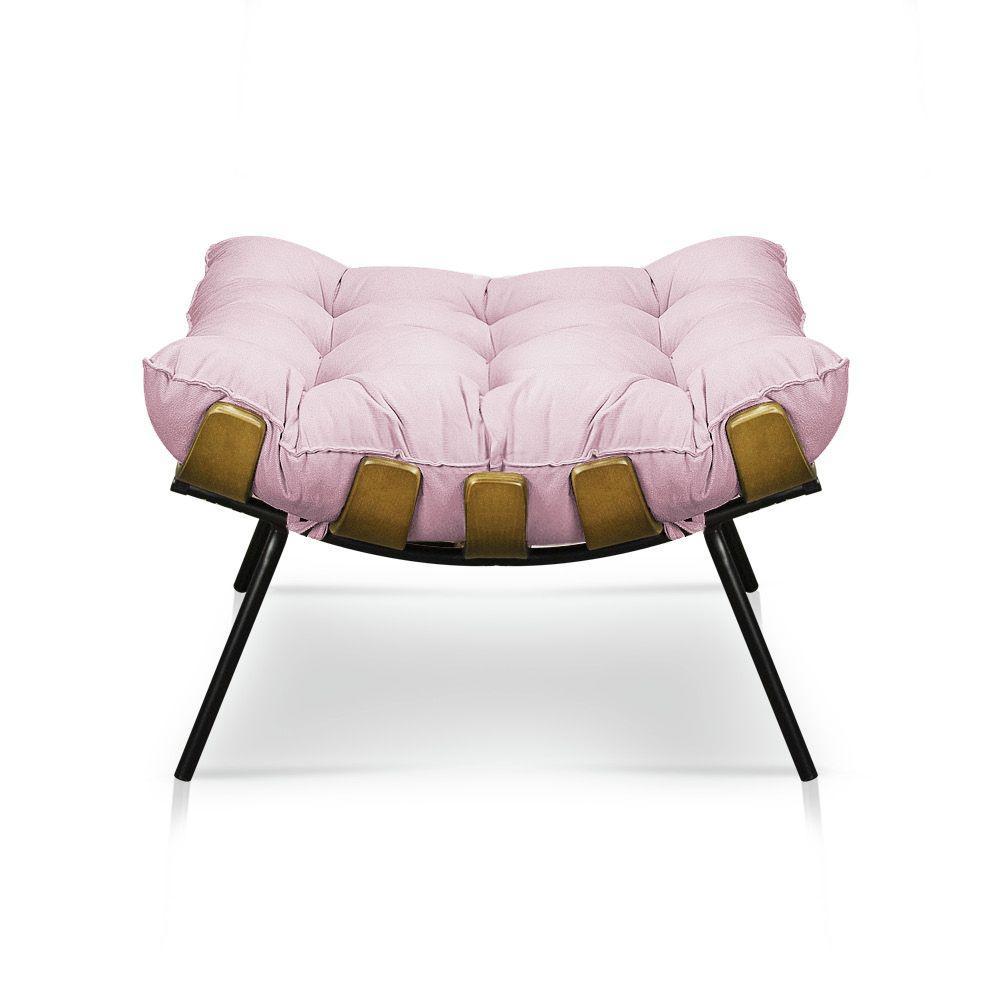 Kit Poltrona e Puff Costela Suede Base Metal Rosa Bebê - 6