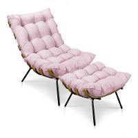 Kit Poltrona e Puff Costela Suede Base Metal Rosa Bebê - 1