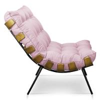 Kit Poltrona e Puff Costela Suede Base Metal Rosa Bebê - 8