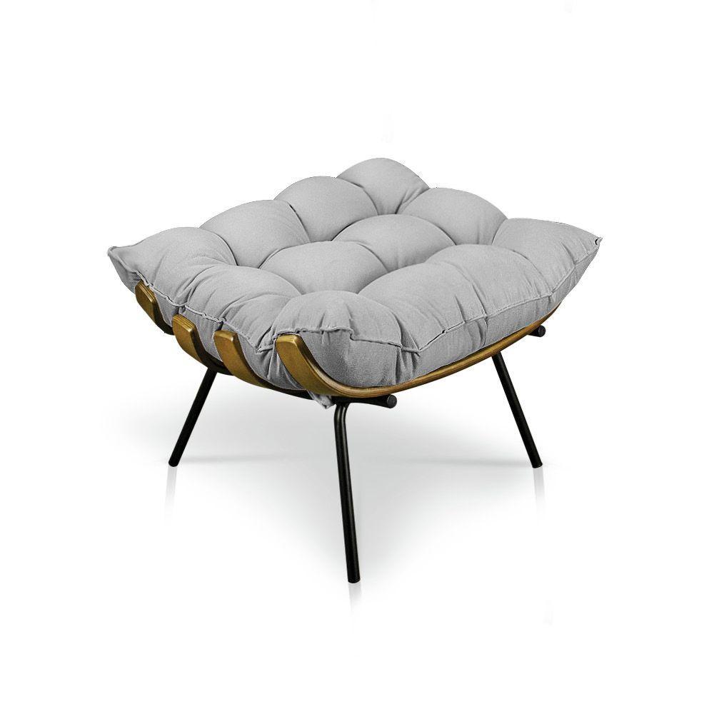 Kit Poltrona e Puff Costela Suede Base Metal Drossi Cinza - 2