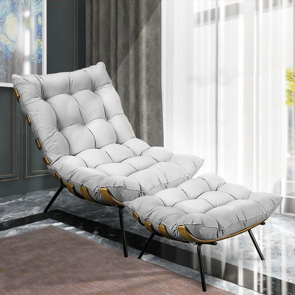 Kit Poltrona e Puff Costela Suede Base Metal Drossi Cinza - 9