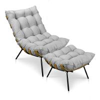 Kit Poltrona e Puff Costela Suede Base Metal Drossi Cinza - 1