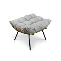 Kit Poltrona e Puff Costela Suede Base Metal Drossi Cinza - 2