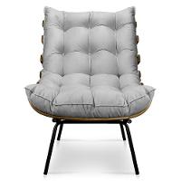 Kit Poltrona e Puff Costela Suede Base Metal Drossi Cinza - 5