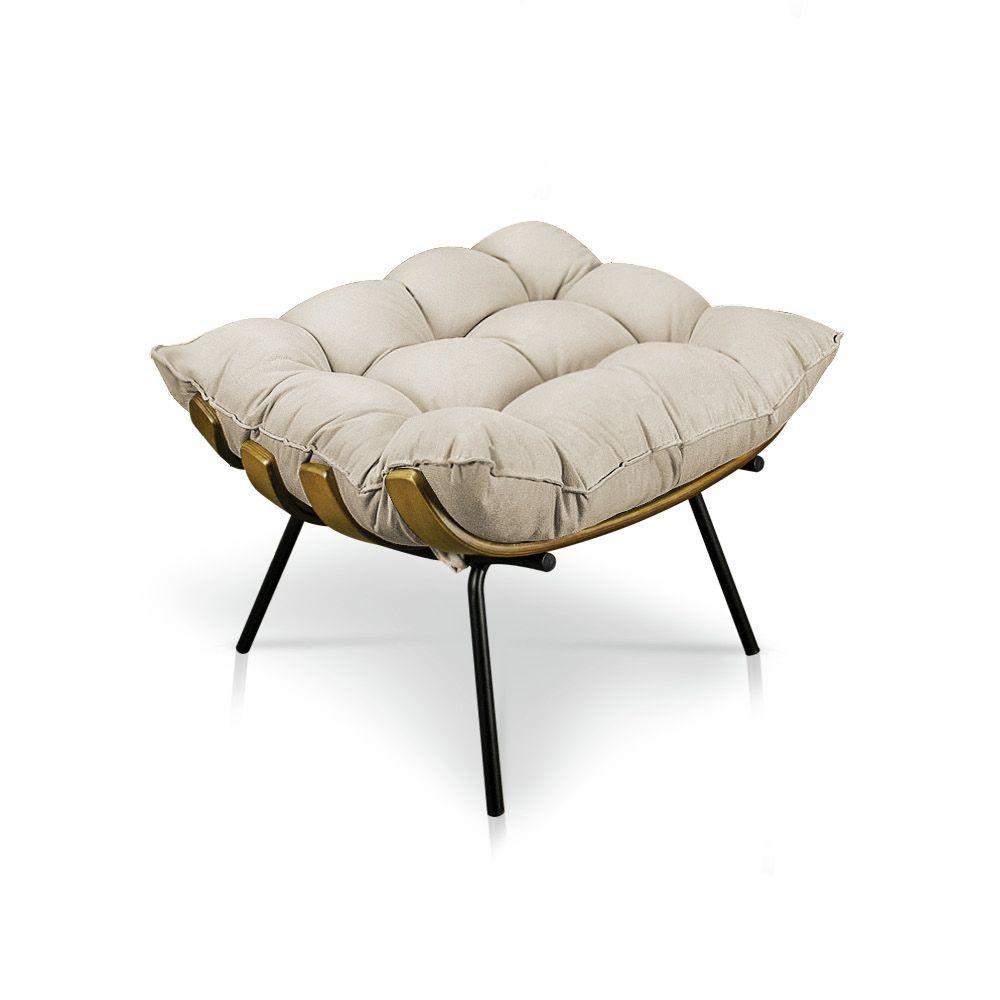 Kit Poltrona e Puff Costela Suede Base Metal Drossi Bege - 9