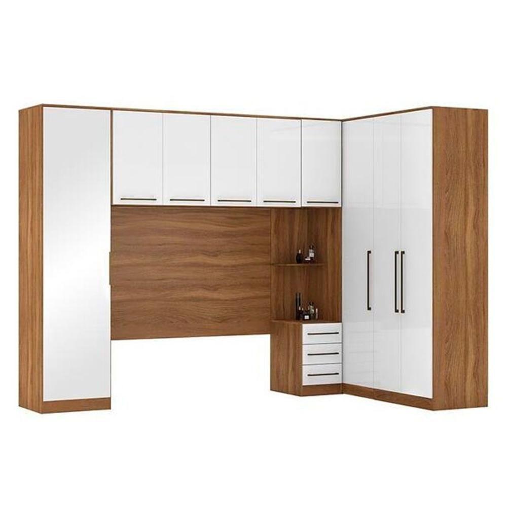 Quarto Casal Modulado Irlanda 6 Peças (3 Armários + 1 Ponte Aérea + 2 Complementos) Qcm163 Amendola-branco - Demóbile - 1