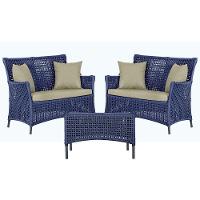 2 Sofás E Mesa Igapó Alumínio Preta Corda Náutica E7 Trama Azul - 1