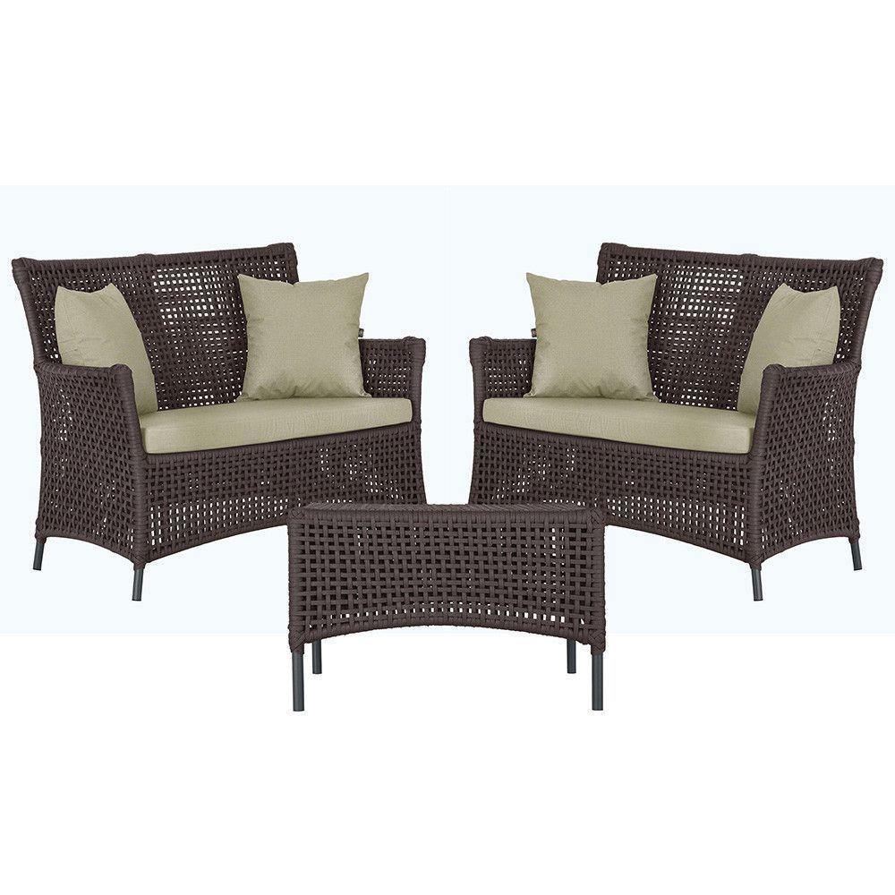 2 Sofás E Mesa Igapó Alumínio Preta Corda Náutica E7 Trama Marrom - 1