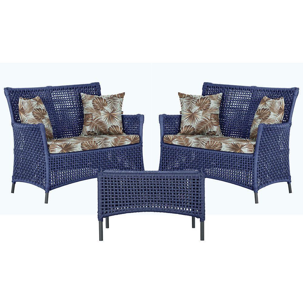 2 Sofás E Mesa Igapó Alumínio Preta Corda Náutica E6 Trama Azul - 1