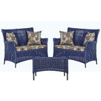 2 Sofás E Mesa Igapó Alumínio Preta Corda Náutica E6 Trama Azul - 1