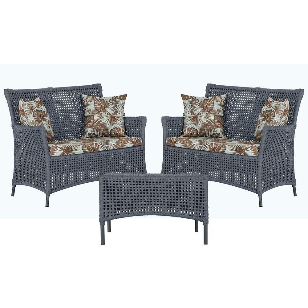 2 Sofás E Mesa Igapó Alumínio Preta Corda Náutica E6 Trama Prata - 1