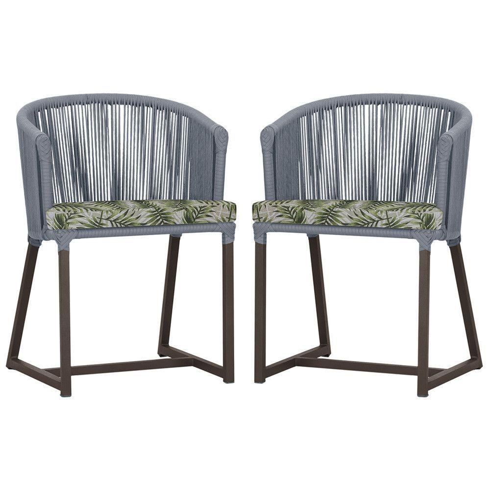 2 Cadeiras De Jantar Noronha Marrom Corda Náutica E5 Trama Prata - 1