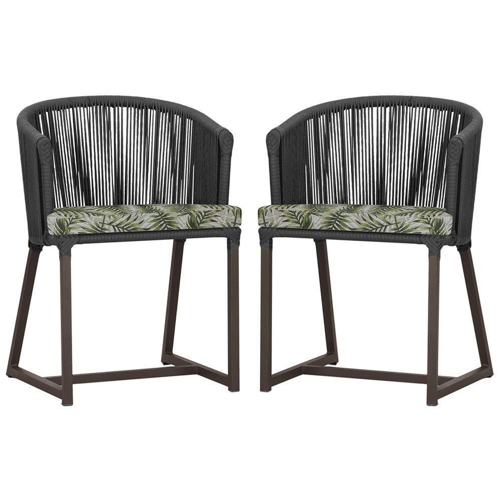 2 Cadeiras De Jantar Noronha Marrom Corda Náutica E5 Trama Preto - 1