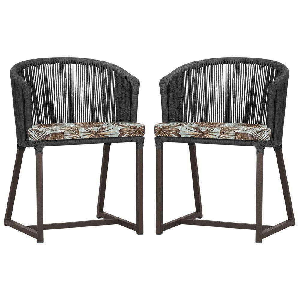 2 Cadeiras De Jantar Noronha Marrom Corda Náutica E6 Trama Preto - 1