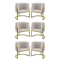 Kit 06 Poltronas Lua Sala Decorativa Base Ferro Gold Corino Bege - 1