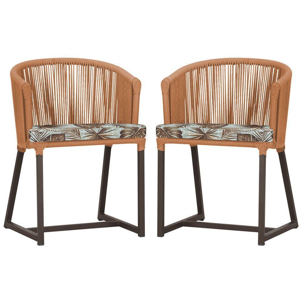 2 Cadeiras De Jantar Noronha Marrom Corda Náutica E6 Trama Terra Cota - 1